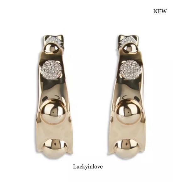 ALEXIS BITTAR • Large Gold Molten Metal Dot Pavé Crystal Studded Hoop Earrings - Picture 2 of 12